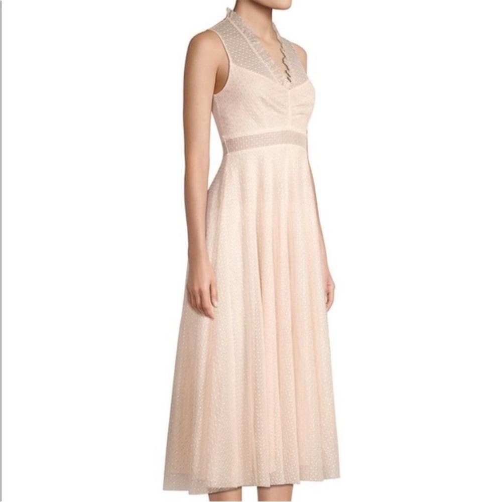 Sandro Cassy Ruffle Trim Embroidered Midi Dress